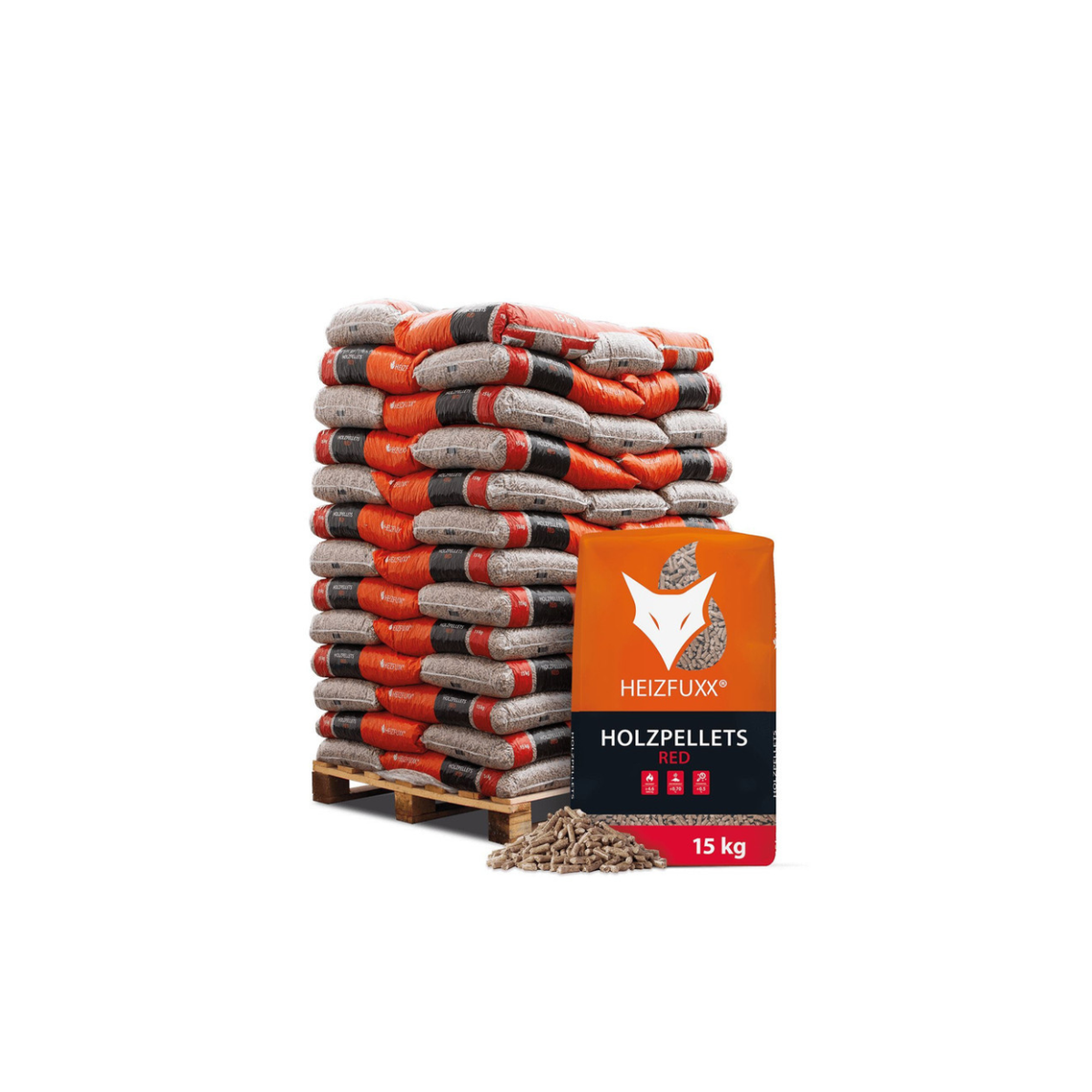 Heizfuxx Houtpellets Red 975 kg - 65 zakken van 15 kg | Premium houtpellets voor constante warmte