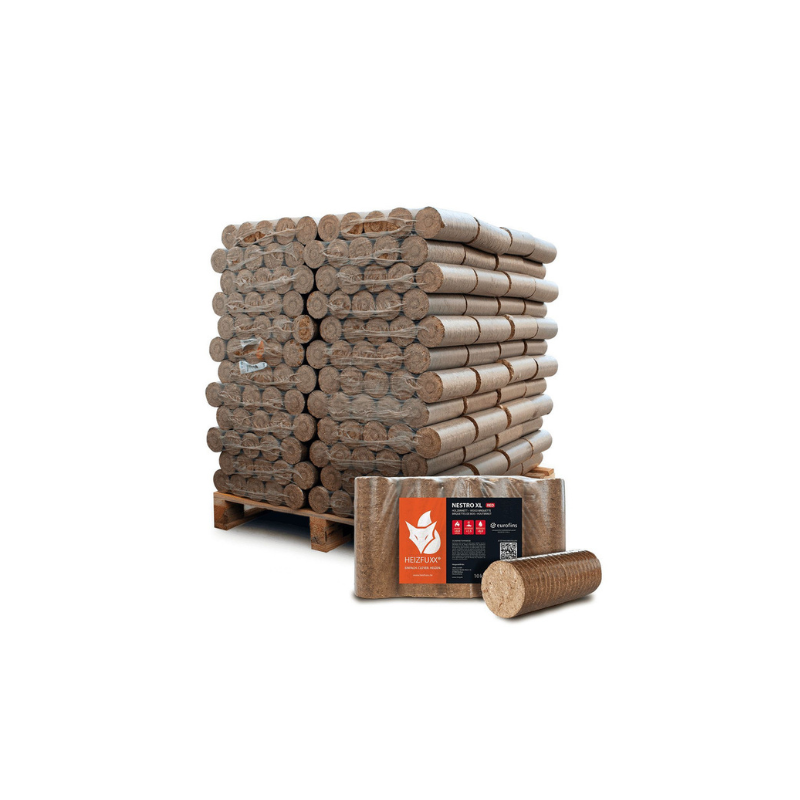 Heizfuxx Nestro XL Red Houtbriketten 960 kg - 96 pakken van 10 kg | Houtbriketten met lange warmteafgifte